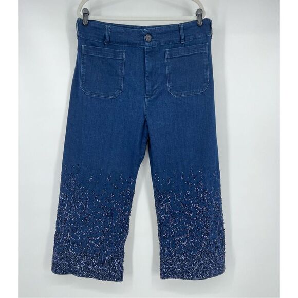 Maeve The Colette Cropped High Rise Wide Leg Jean Maeve Sequin Sparkle Size 33P - Picture 3 of 11